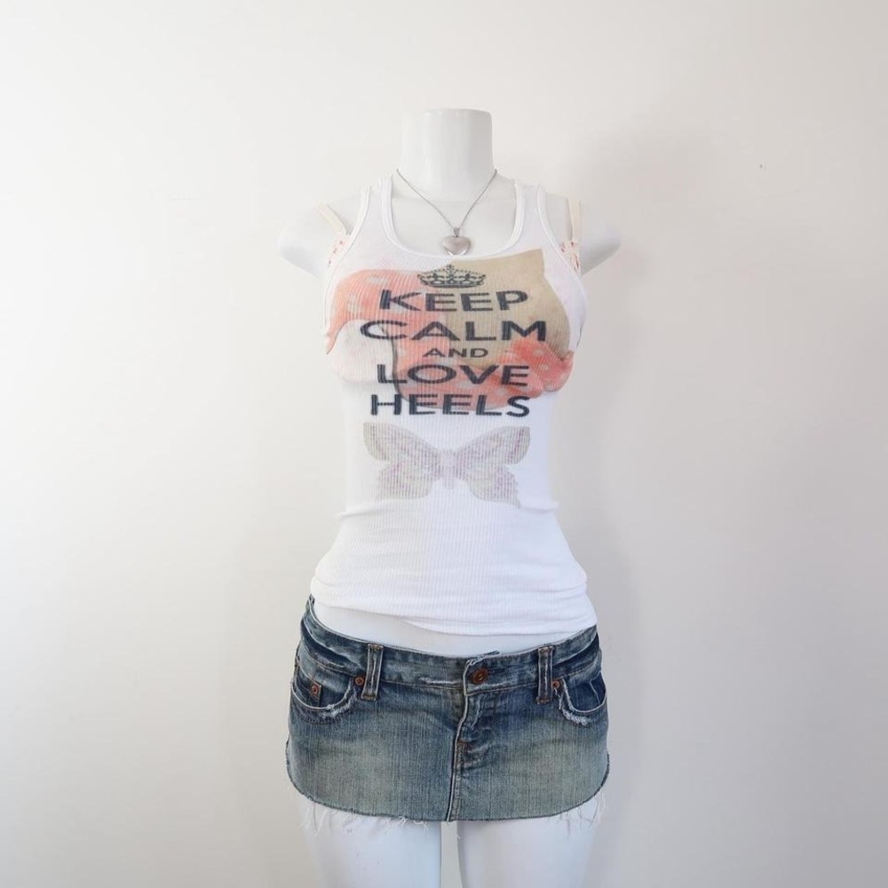 y2k keep calm love heels graphic ribbed tank top racerback cami - Picture 2 of 4